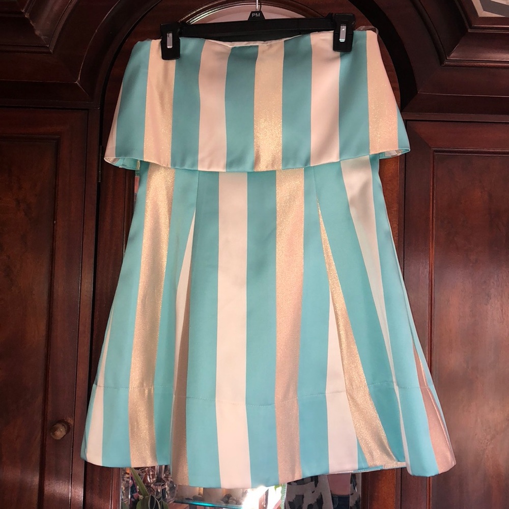 Beautiful light blue and gold striped dress!